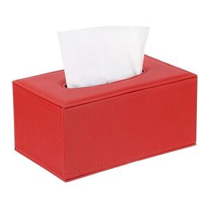 Tissue Box Cover with Magnetic Bottom (Red, 7.9"x4.7"x3.7" ) Pleather